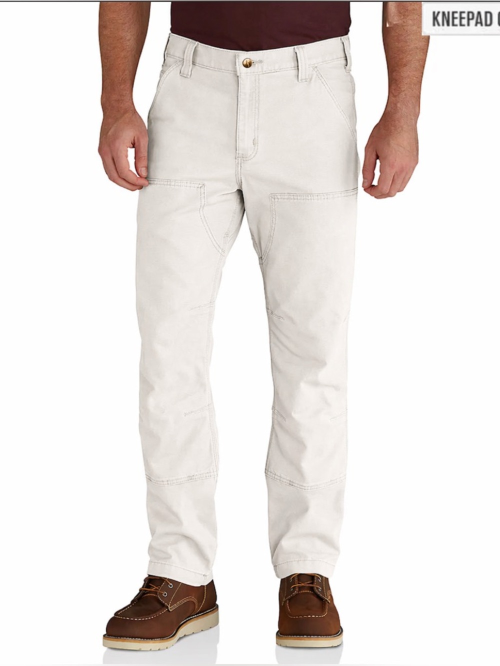 Carhartt Double Knee Pants Mens 42x32 Ivory Carpenter Workwear USA Canvas